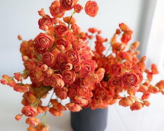 10" Artificial Mini Ranunculus bundle in Bright Orange, Faux Fall Flowers, DIY Centerpiece |Florals |Wedding| Home Decorations