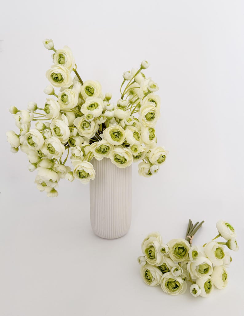 White Fake Ranunculus Mini Artificial Ranunculus Bundle, White Green Faux Flowers, 10 Inch - Etsy
