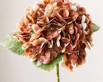 Real Touch Brown Hydrangea Stem, Artificial Hydrangea Flower, 20” Faux Floral, Wedding Decor, Home Decor