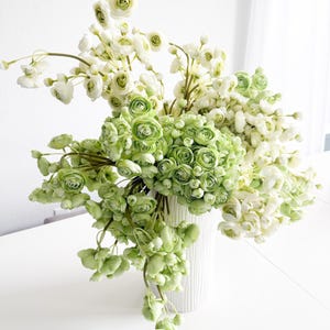 10" Artificial Ranunculus bundle in Off White and Green, Faux Spring Flowers, DIY Centerpiece |Florals |Wedding| Home Design