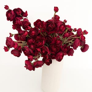Artificial Burgundy Mini Ranunculus Bundle, 10" Faux Fall Flowers, DIY Centerpiece image 2