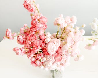 Pacote de ranúnculos artificiais de 25 cm em coral/rosa-claro, flores artificiais de primavera e outono, centro de mesa faça você mesmo | Flores | Casamento | Decoração de casa | Presentes para ela