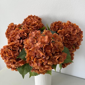 20-Zoll künstliche Real Touch Hortensie in gebrannter Orange, künstliche Herbstblumen, DIY Herzstück |Blumen |Hochzeit| Wohndesign