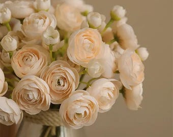 10" Artificial Ranunculus bundle in Champagne, Faux Spring Flowers, DIY Centerpiece |Florals |Wedding| Home Decorations |Gifts For Her
