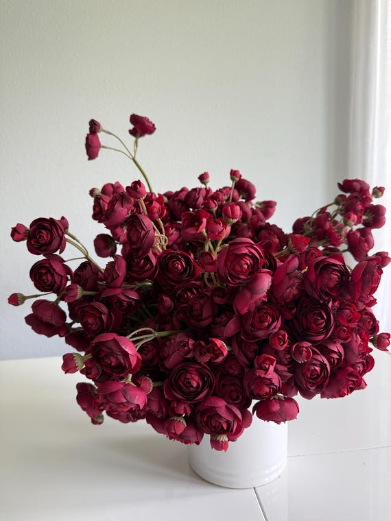 10" Artificial Mini Ranunculus bundle in Burgundy, Faux Fall Flowers, DIY Centerpiece |Florals |Wedding| Home Decorations |Gifts For Her