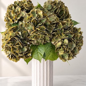 Äkta olivgrön hortensia, konstgjord hortensiablomma, 50 cm konstgjord blommig, bröllopsdekor, heminredning