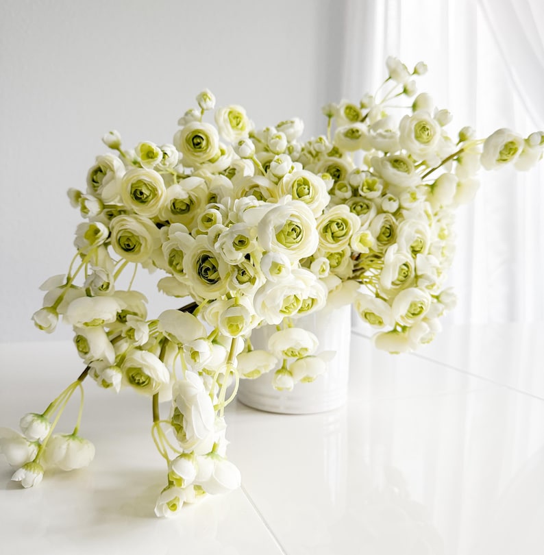 White Fake Ranunculus Mini Artificial Ranunculus Bundle, White Green Faux Flowers, 10 Inch - Etsy