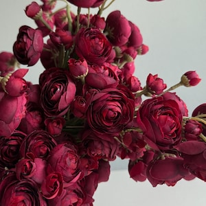 Artificial Burgundy Mini Ranunculus Bundle, 10" Faux Fall Flowers, DIY Centerpiece image 5