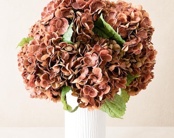 Real Touch Brown Hydrangea Stem, Artificial Hydrangea Flower, 20” Faux Floral, Wedding Decor, Home Decor