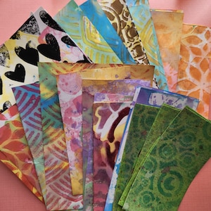 Art Paper Mixed Media Printmaking SCRAP Pack Handmade Printed 12 pieces Mix Sampler FREE shipping