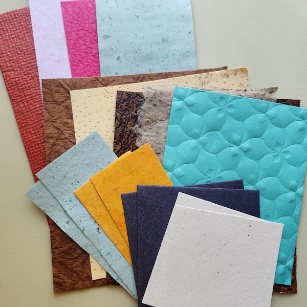 Textured Paper Mixed Media SCRAP Pack Handmade Embossed 12 pieces Natural Mix Sampler