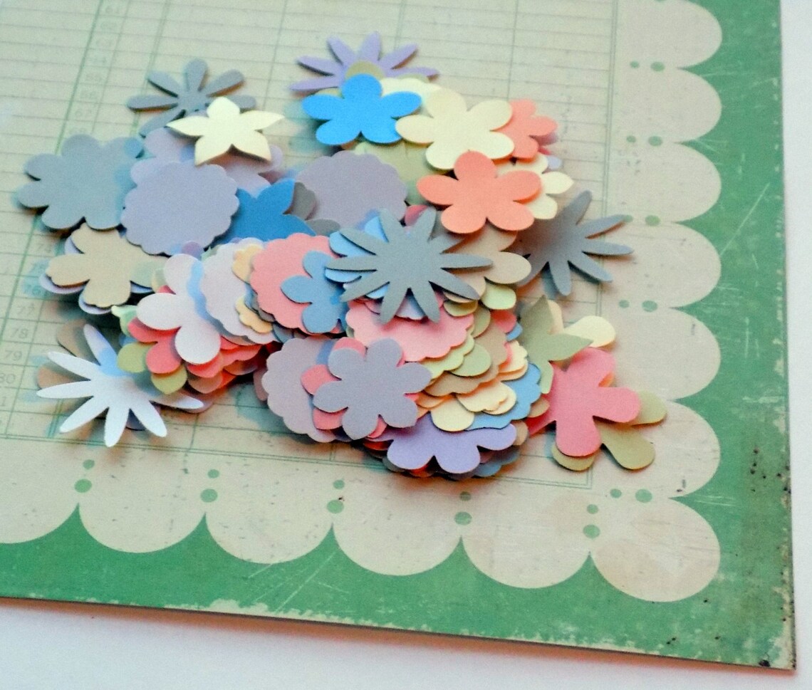 60 Paper Flower Die Cuts Various Flower Paper Punches Pastel Etsy