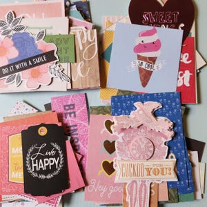 Papier découpé, 4 oz, embellissements, sentiments imprimés, bordures, images, fabrication de cartes, scrapbooking, lettres de poche
