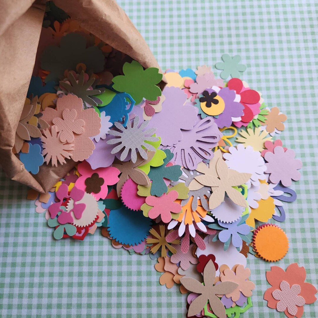 60 Paper Flower Die Cuts Various Flower Paper Punches Pastel Florescent