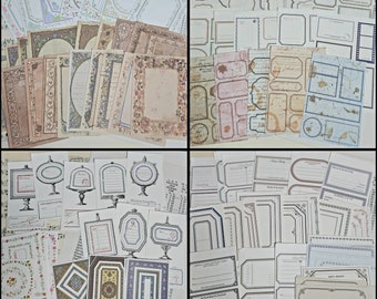 32 Vintage Style Labels and Frames Starter Pack for Journaling Scrapbooking Collage Kit FREE SHIPPING