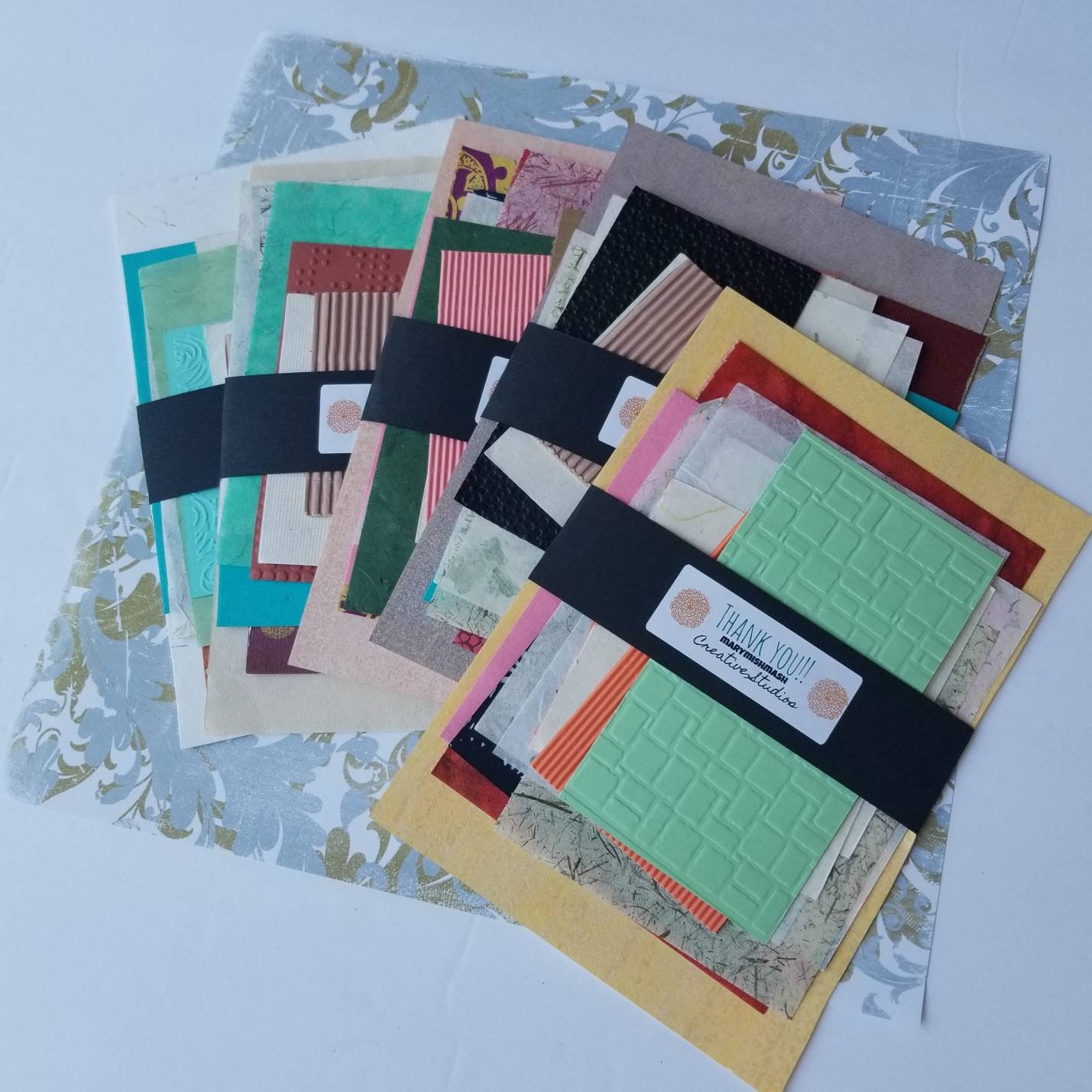 Textured Paper Mixed Media SCRAP Pack Handmade Embossed 12 pieces Nat…