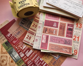 Mixed Ephemera Bundle Tickets, Stamps, Receipts 60 pieces DIY Kit Junk Journal Scrapbooking Collage
