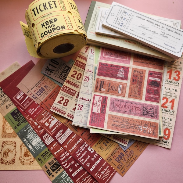 32 Vintage Style tickets, Receipts and Stamps Starter Pack for Journaling Scrapbooking Collage Kit FREE SHIPPING