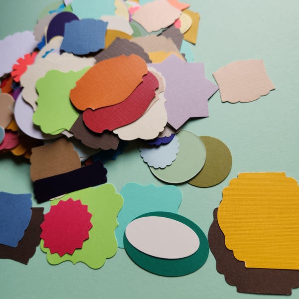 Various Solid Color Die Cuts 100 Card Stock Shapes Labels