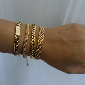 18K Gold Chain Beaded Bracelet, Love Bracelet, Vintage Mesh Choker Link Bracelet, Solid Bracelet Set Couple Men Women Gift Stainless Steel