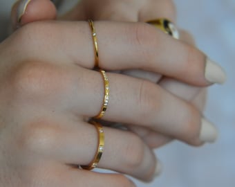 Gold Wedding Ring, Gold Band Rings, Simple Minimalist Stacked Rings, Signet Rings Bridesmaid Gift, for Her WATERPROOF Christmas Gifts