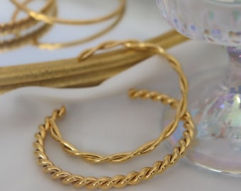 Gold Filled Twist Wire Cuff Bracelet, Adjustable Cuff Bracelet, WATERPROOF Solid Bar Wheat Leaves Leaf Chain Bracelet Gold Minimalist Gifts