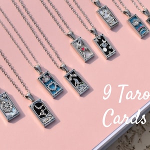 Tarot Card Necklace · Silver Tarot Sun, Lover, Star, Moon, Magician Enamel Pendant Necklace, Waterproof Mystic Jewelry, Celestial Luck Charm