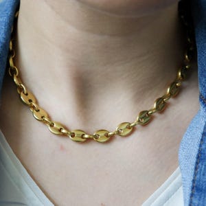 18K Gold Coffee Bean Chains Necklaces For Women Men Punk Hip Hop Stainless Steel Jewelry Pig Nose Link Chains Choker WATERPROOF Necklace