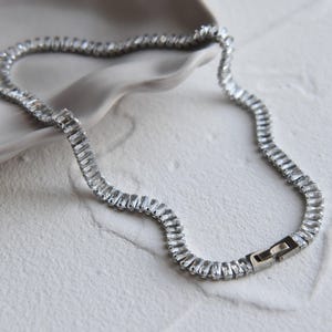 6mm Wide Silver Stainless Steel Tennis Baguette Necklace 18K Gold Square Cubic CZ Zircon Choker WATERPROOF Her Christmas Gift Women Jewelry