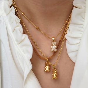 Gold Bear Necklace - Crystal Charm, Vintage Inspired Teddy Bear Solid Chain Necklace Birthday Anniversary Gift for Her WATERPROOF Handmade