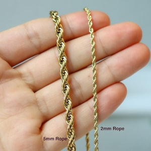 18k Gold Twist Chain Rope Chain Choker 18K Gold Stainless Steel Rope Chain Waterproof Necklace Anti Tarnish, Water Resistant Handmade Chain