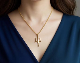 Poseidon Trident Pendant GOLD Chain Necklace · Luck Trinity Spirit Protection Men's Necklace Women WATERPROOF Jewelry Gift for Him