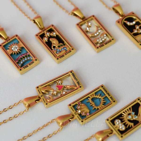 Collier carte de tarot du monde collier pendentif magicien étoile lune en or bijoux astrologie personnalisés faits main imperméables par Luna Scott