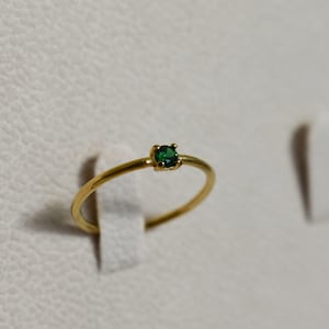 Gold Filled Birthstone Rings, Green Emerald Stacking Ring, Mini Minimalist Ring, Zodiac Thin Brilliant Stone Women Gift for Her WATERPROOF