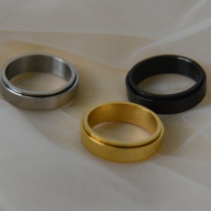 Engraved Ring, Onyx Mens Rings Fidget Black Spinner Rings, Blackstone Fidget Rings Band Women Men Dad Spinner Finger Custom Rings WATERPROOF