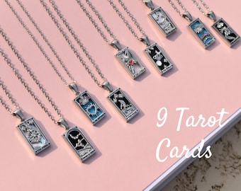 Tarot Card Necklace · Silver Tarot Sun, Lover, Star, Moon, Magician Enamel Pendant Necklace, Waterproof Mystic Jewelry, Celestial Luck Charm