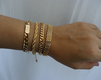 18k Gold Miami Curb Chain Women Men Bracelet Love Couples Bracelet, Personalized Customized Name Bracelets WATERPROOF Non Tarnish Gift Her