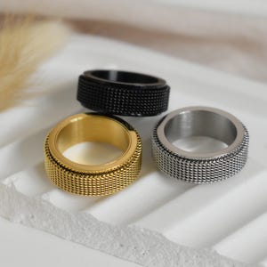 Fidget Spinner Rings- Gold Men&#39;s Fidget Rings- Black Spinner Rings- Silver Band Rings- Personalized Band Rings- Engraved Rings- Gift for Him