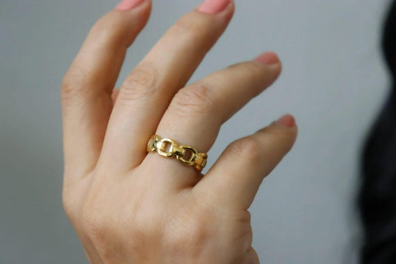 18K GOLD Rings Chain Stainless Steel Vintage Statement Ring · Signet WATERPROOF JEWELRY Non Tarnish Finger Rings Gift Waterproof Ring