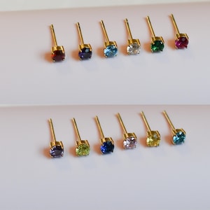 Gold Filled Waterproof Birthstone Earrings · Stud Butterfly Back 12 Month Her Birthday Zodiac For Her Prong Gemstone Girl · Handmade Gift