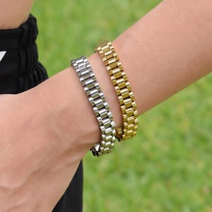 18K Fine Polished Gold Watch Band Bangle Watch Bracelet Jewelry For  Women Bracelet Gift for Her Him Waterproof Personalized Lover Bracelet