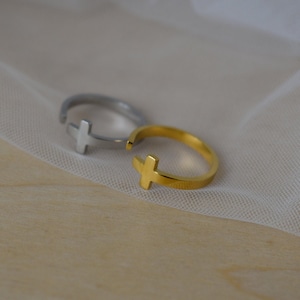 Gold Filled Cross Ring Silver Cross Rings · Adjustable Ring Dainty Cross Stacking Stackable Gift Women Ring WATERPROOF Personalized Jewelry