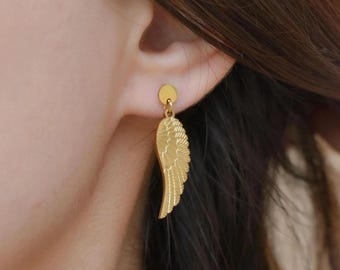Angel Wings Earrings GOLD Angel Bird Unicorn Wing Stud Piercings, Best Mom Mother Women Christmas Gift Her Minimalist Small Elegant
