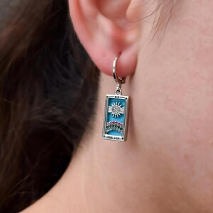 Silver Tarot Card Earrings · Silver Tarot Sun Lover Star Moon Magician Empress World Wheel Earrings Waterproof Mystic Women Her Gift Jewelry