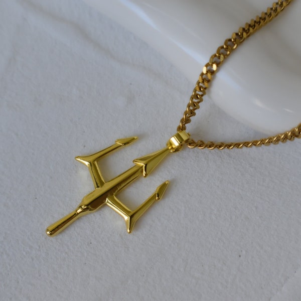 Poseidon Trident Pendant Gold Filled Chain Necklace · Luck Trinity Spirit Protection Men's Necklace Women WATERPROOF Jewelry Gift for Him