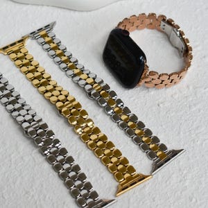 Gold Apple Watch Band Strap Bracelet, iWatch 11/10/9/8/7/6/5/4/3/SE Ultra Watch Bands 38 40 41 42 44 45 48mm Gold, Silver, Two Tone Strap