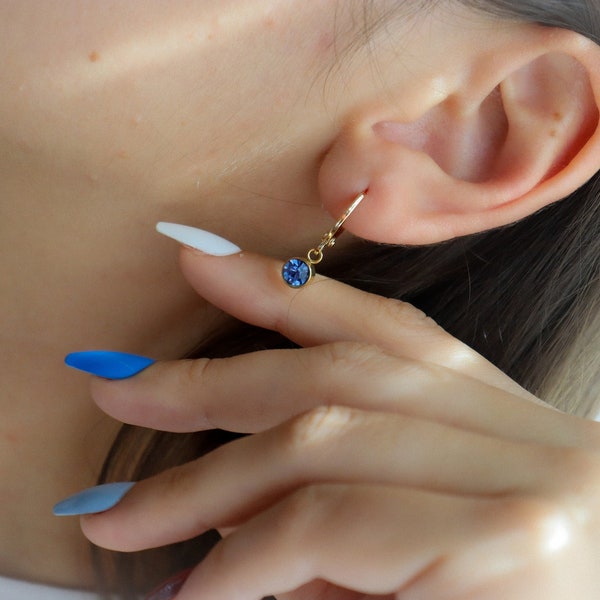 Gold Earring, Birtstone Earring, Zodiac Earring, Hoop Earring, Gemstone Gold Earring Studs Jewelry  Gift Anti Tarnish Jewelry