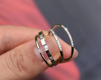Silver Women Ring Set ·  Silver Minimalist Multi-stone Crystal Stone Rings Wedding Designer Daily Best Looking WATERPROOF Gift Rings