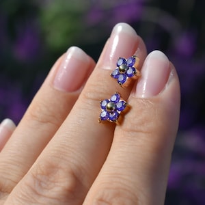 Flower Earrings - Gold Filled Stud Earrings Amethyst Purple Stud Earrings Daisy Flower Earrings, WATERPROOF Young Women Girl Birthday Gift