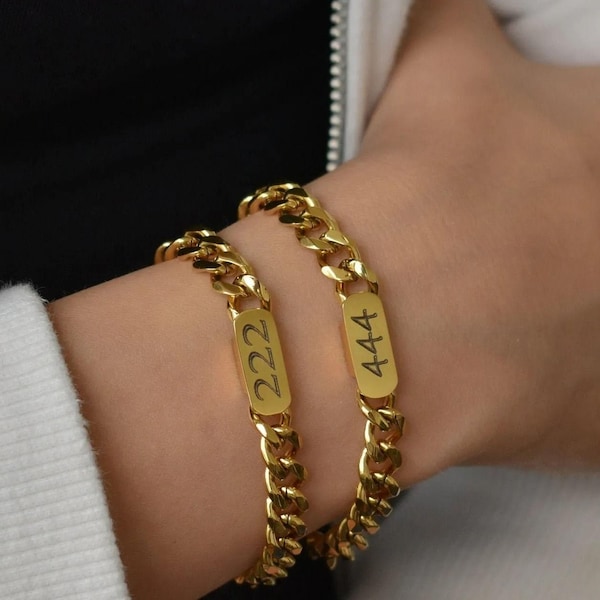 Bracelet chiffre doré personnalisé : bracelet porte-bonheur personnalisé - protection porte-bonheur IMPERMÉABLE - 111, 222, 333, 444, 777, 888